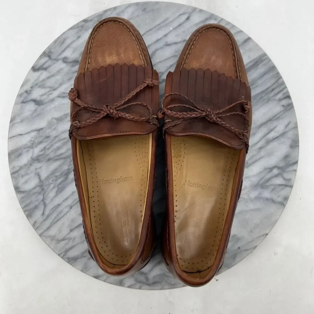 Allen Edmonds Mens 9 Loafers Brown Leather Nottingham Flap Slip On Shoes